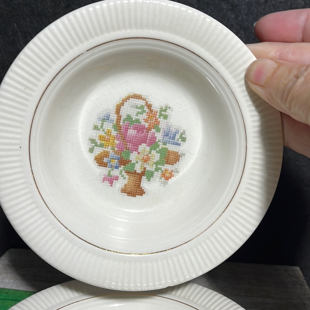 Vintage Basket Petit Point by Salem China small Dessert Bowl 5 1/4 inches wide